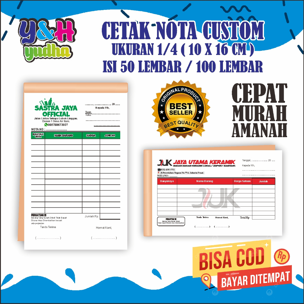 

NOTA CUSTOM Ukuran 1/4 PAKETAN ISI 100 ATAU 50 BUKU 1PLY 2PLY 3PLY