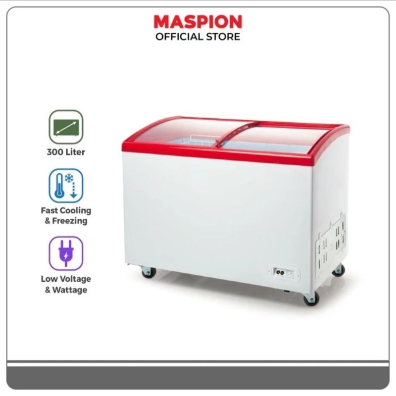 BOX FREEZER MASPION SLIDING KACA CHEST FREEZER 300LITER UFH-300CRD