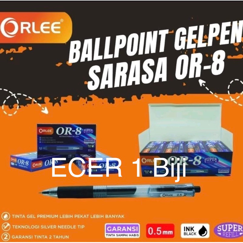 

Pulpen Gel OR-8 Cetekan Tinta Hitam ECER 1 Biji / Bolpen Gel Black Ink 0.5mm Orlee OR-8