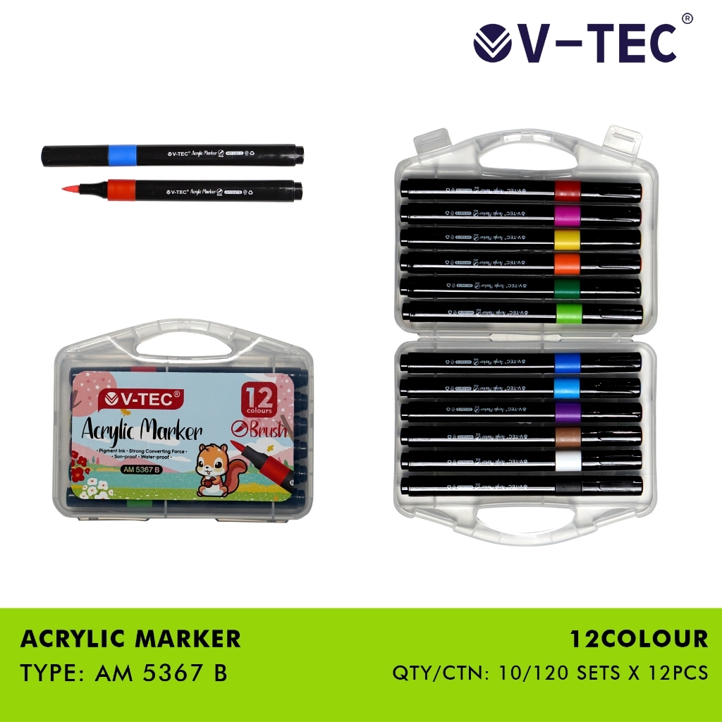 

CAT LUKIS AKRILIK SET ISI 12 WARNA V-TEC ACRYLIC MARKER AM 5367 B 12 COLOUR BENTUK SPIDOL