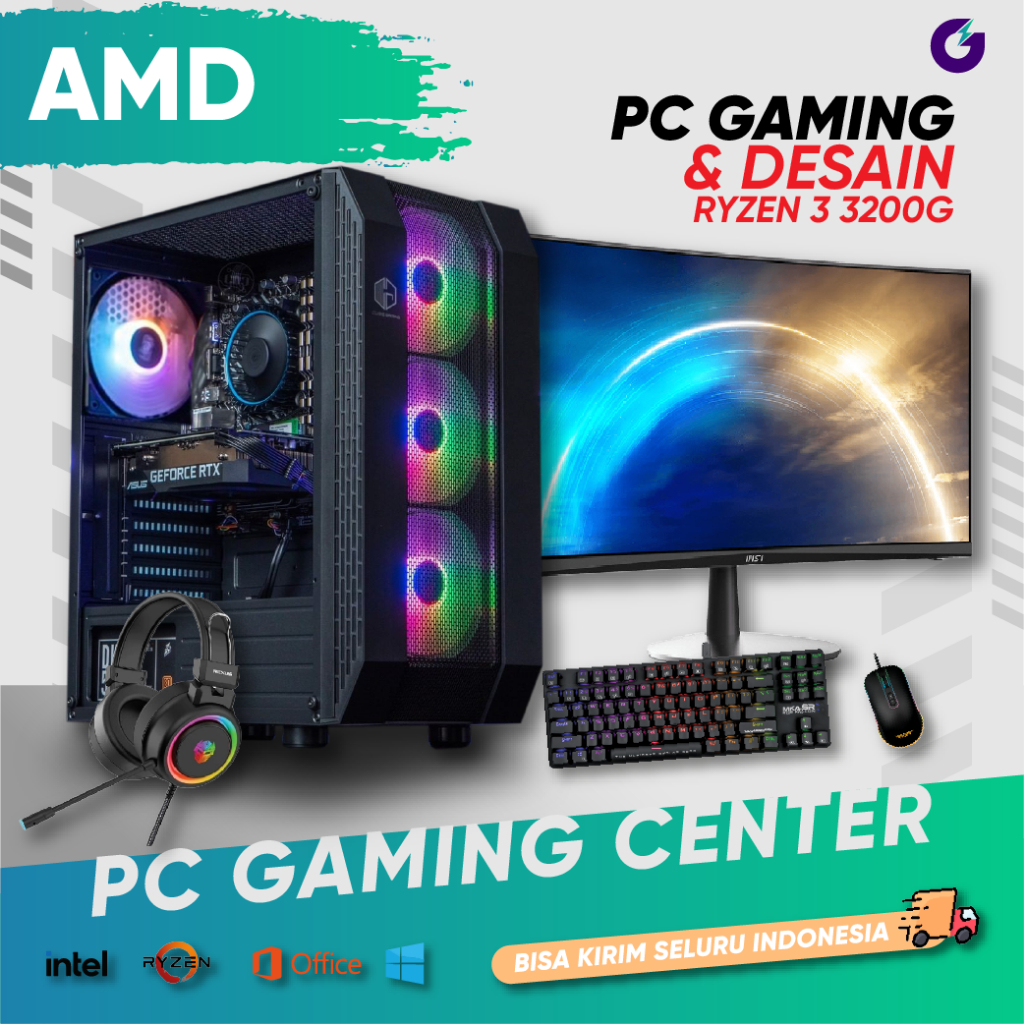 PC GAMING RYZEN 3 3200G FULLSET KOMPUTER GAMING DESAIN LENGKAP DENGAN MONITOR 22 INCH RGB MURAH