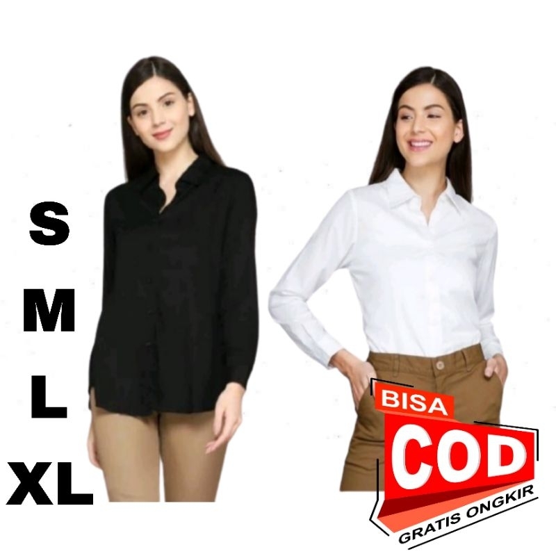 kemeja hitam wanita polos lengan panjang formal