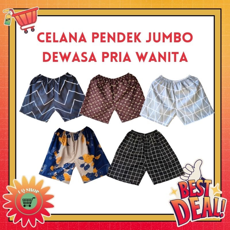 Celana Pendek Jumbo Dewasa Pria Wanita BB 50-90 kg Big Size Celana Kolor Dewasa Unisex Celana Boxer 