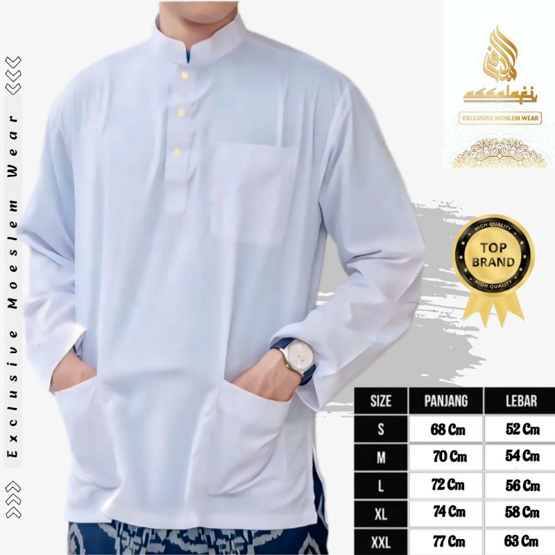 Baju Koko Melayu/Baju Koko As Sufi Putih Polos/Baju koko putih polos super Assalafi