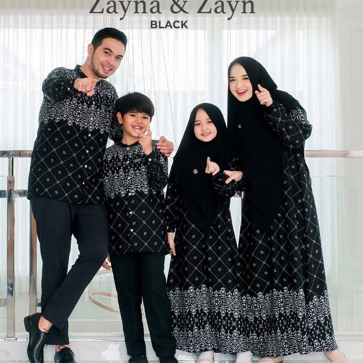 Menarik Greenism Sarimbit Motif Zayna  Zayn Black Quality Premium Syarii  Family Set Sarimbit Greeni