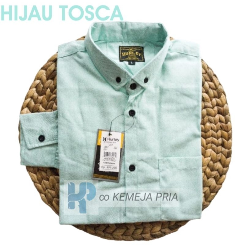 Kemeja Pria Polos Hijau Tosca Lengan Panjang Slimfit Hem