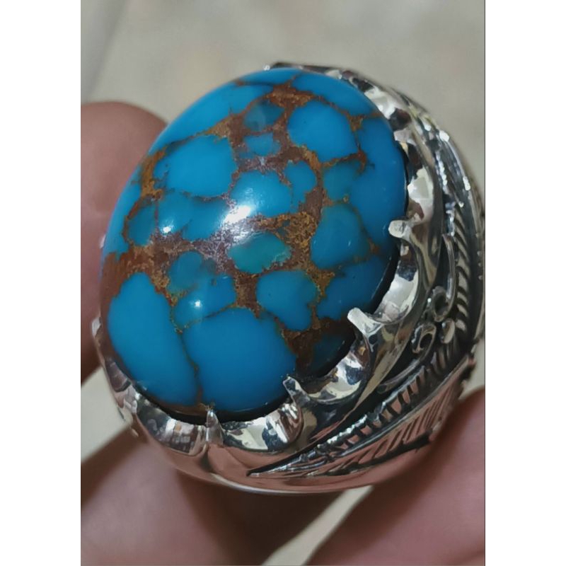 natural pirus biru mesir super ring perak handmade
