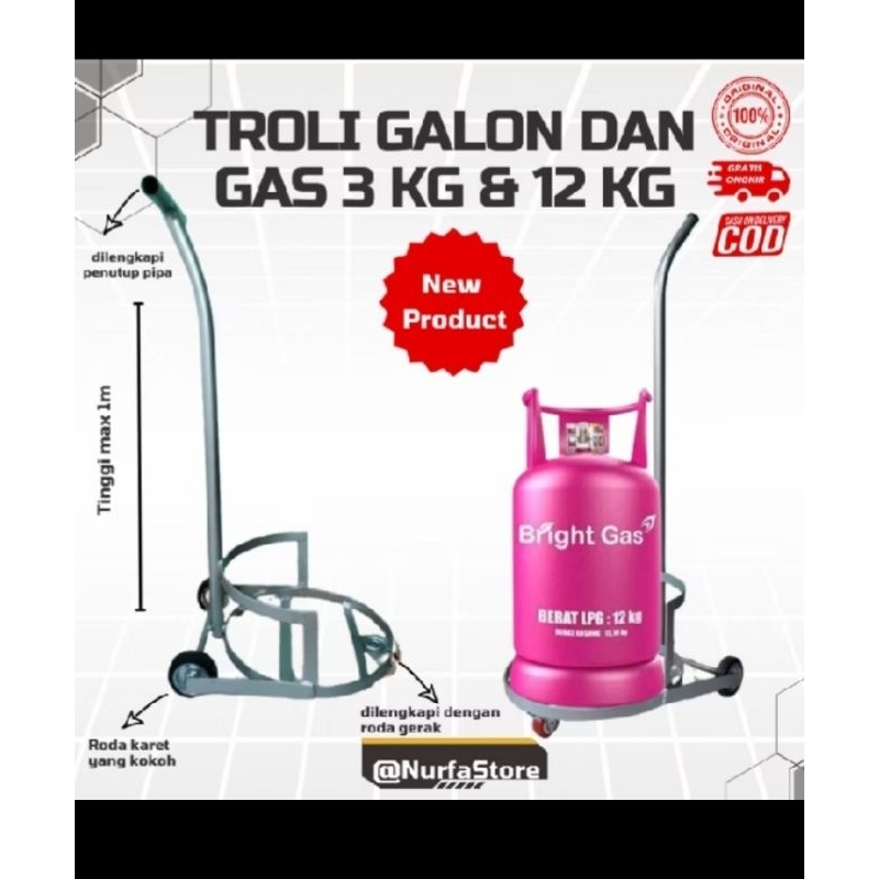 TROLY WHEEL TABUNG/TABUNG GAS 3Kg+GAS 5.5/GAS 12/RAK GALON GAS+TROLI RODA BESI/DORONGAN AIR