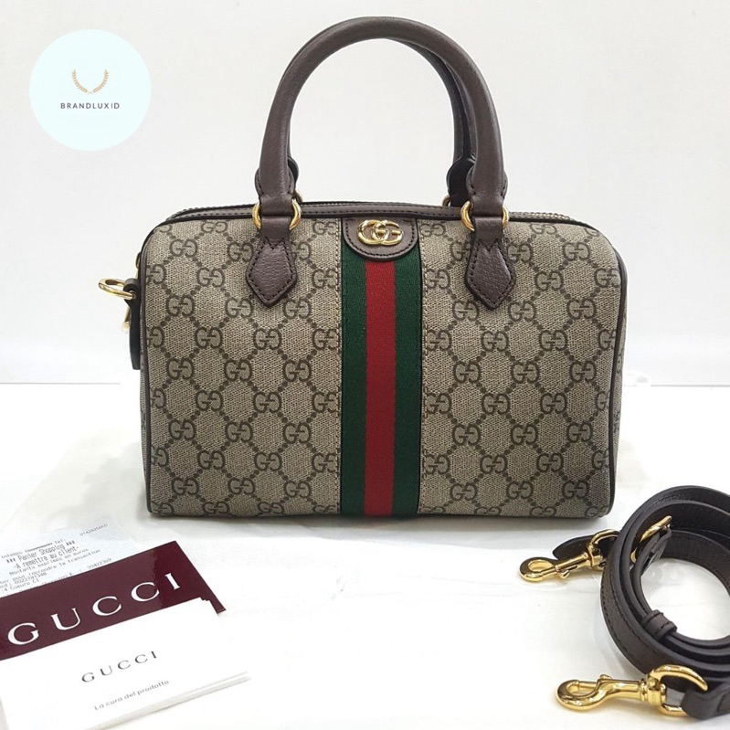 Gucci ophidia bandoulier speedy top handle bag brown with longstrap