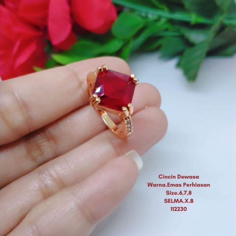 cincin batu batu merah titanium elegant titanium xuping rhodium aksesories wanita kekinian