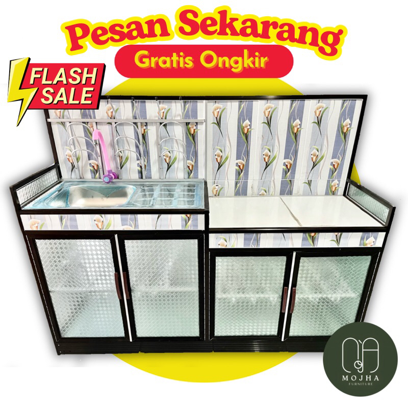 MEJA KOMPOR WASTAFEL RAK LEMARI PIRING 4 PINTU ALUMINIUM BROWN HITAM KERAMIK JUMBO (INVOICE)