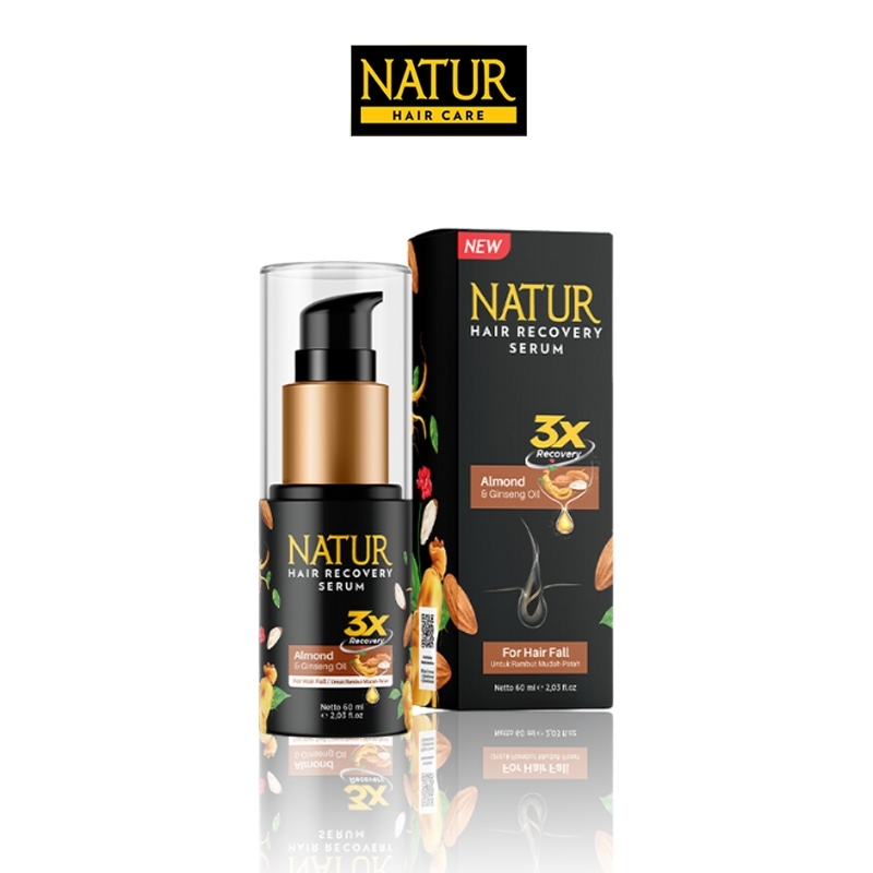 Natur Hair Recovery Serum 60ml Almond Ginseng Oil Untuk Rambut Rusak Mudah Patah