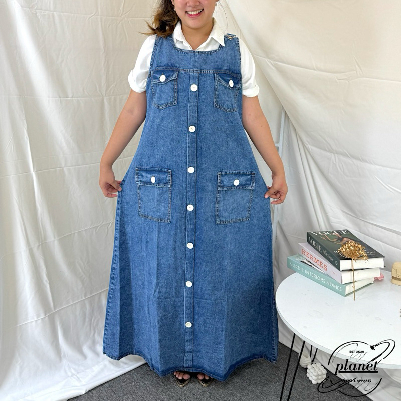 OVERALL DRESS JEANS WANITA PANJANG OUTER KOREAN STYLE OVERALL HIJAB STYLE