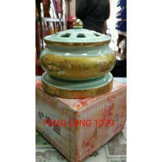 Hiolo (Tempat Bakar) Dupa Kerucut Keramik Naga Mas Hijau 4"