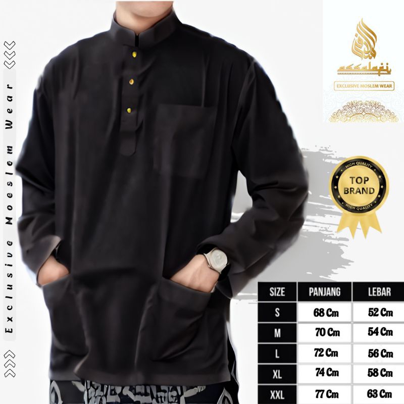 Baju Koko Melayu/Baju Koko As Sufi Hitam Polos Super/Baju koko Assalafi hitam polos super/Koko hitam