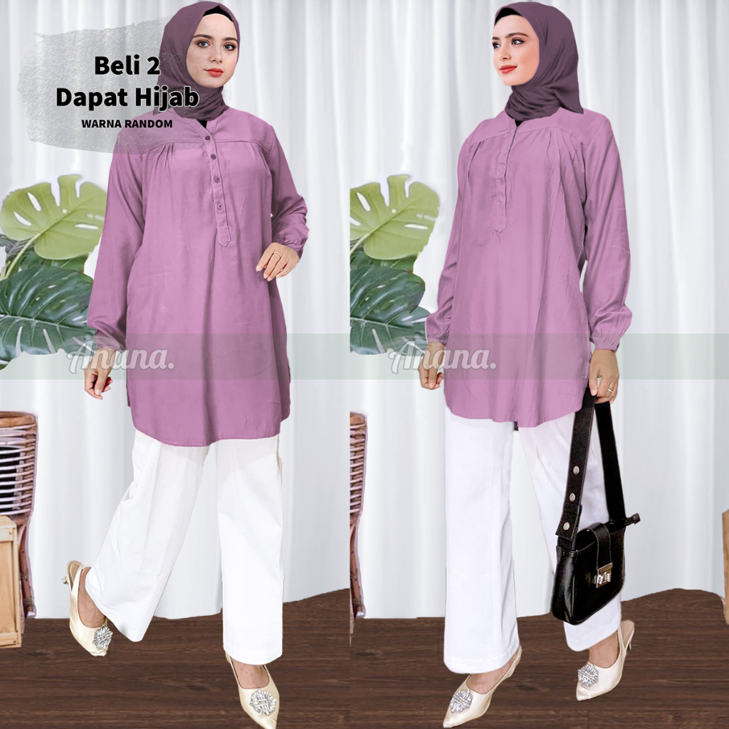 Baju Kemeja Blouse Wanita Jumbo Size Polos untuk Busana Muslim Lilac