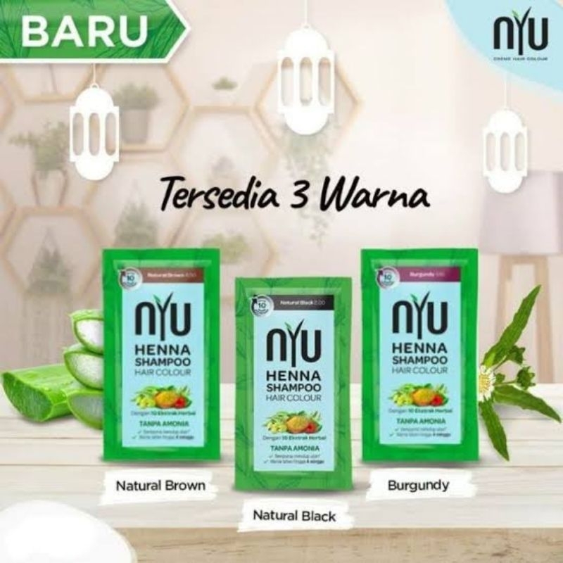 NYU Henna Shampoo Hair Colour - Semir Rambut Pewarna Rambut Shampo Instan Keramas - Nyu Hena Semir R