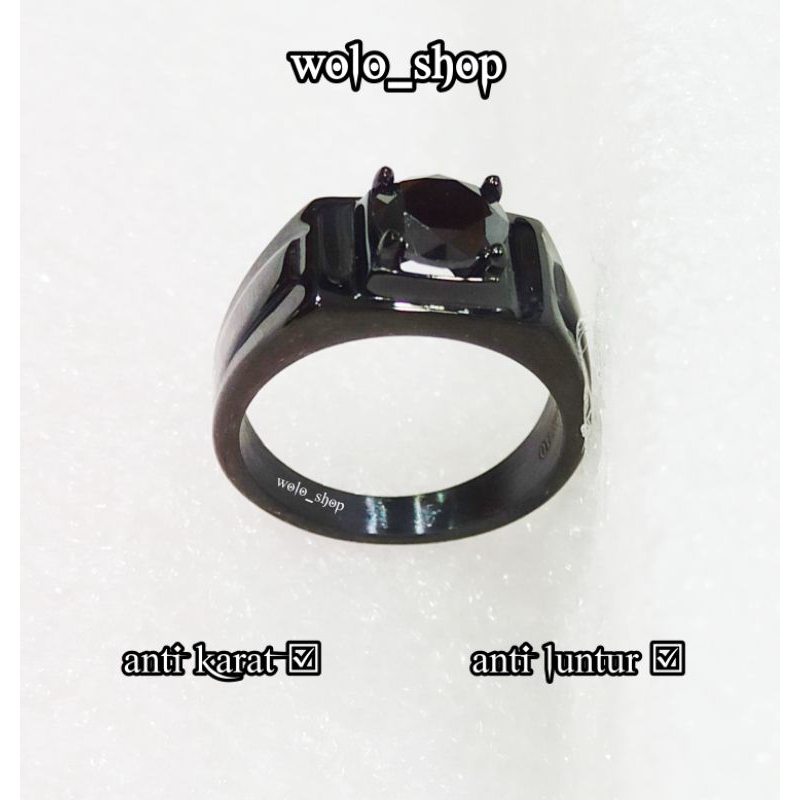 Cincin Titanium Pria Batu Cutting Hitam Super Mewah