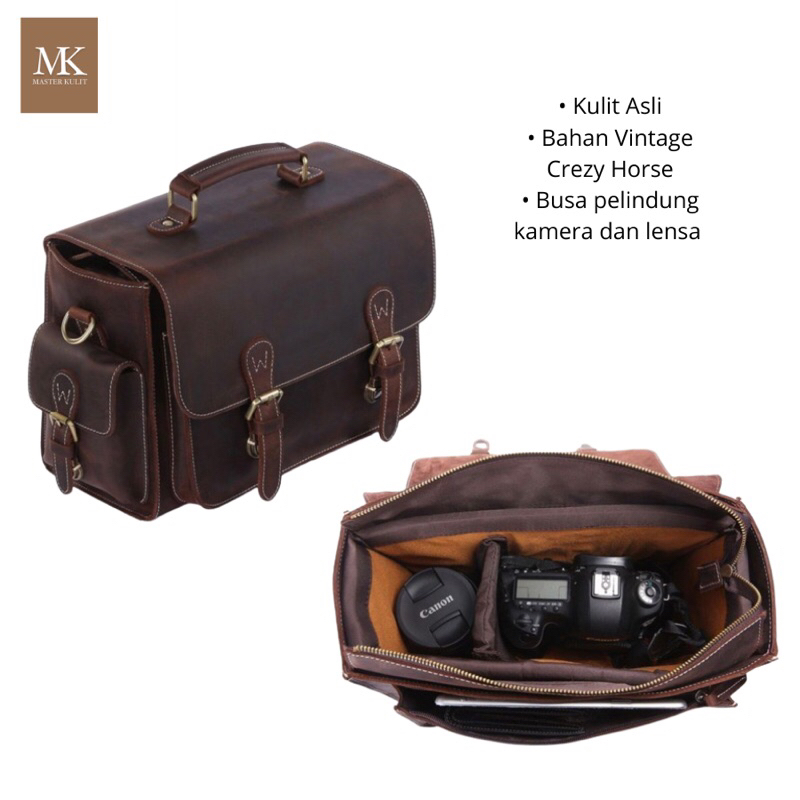 Tas Kamera Kulit Lensa DSLR SLR Bergaya Vintage Mk.037