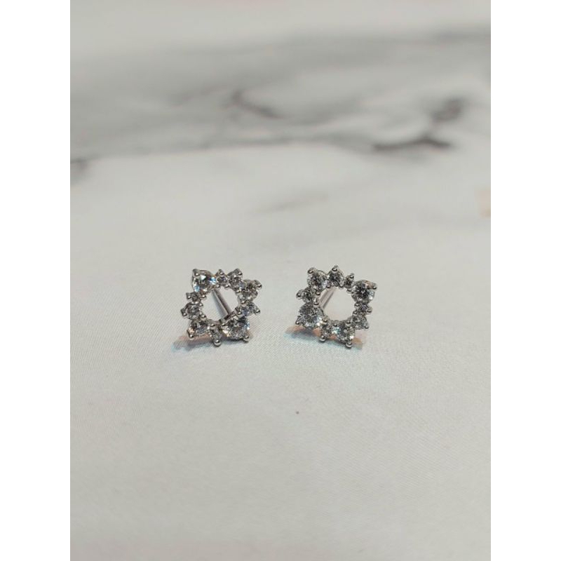 Anting Giwang Bulat Emas Putih Zircon 1.6 Gram 750 17k (AH151)