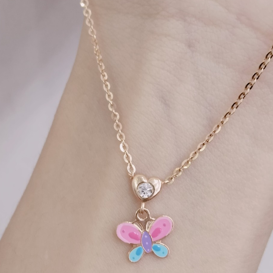 KALUNG ANAK KUPU KUPU BIRU PINK EMAS ASLI NORI LUCU
