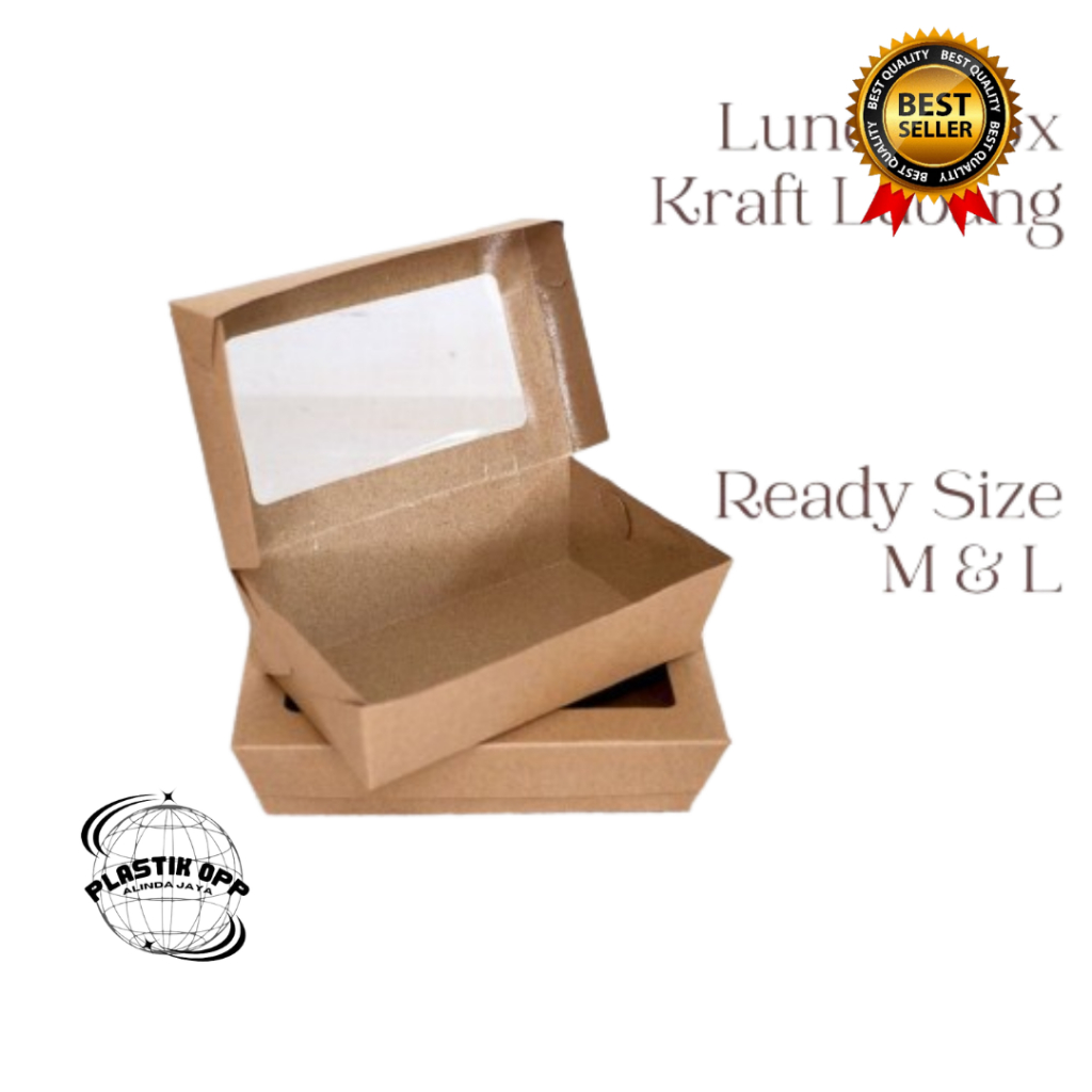 Ecer_Dus Kardus Kotak Window Lunch Box Paper Kraft uk M L / Kotak Makan Nasi Ayam Geprek Laminasi [E