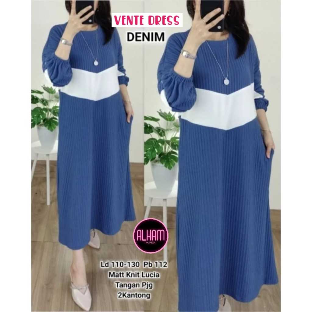 Vente Dress Alham Rajut Knit Jumbo LD 110 - 130 XXXXXL Bigsize Knit Korean Style Terbaru