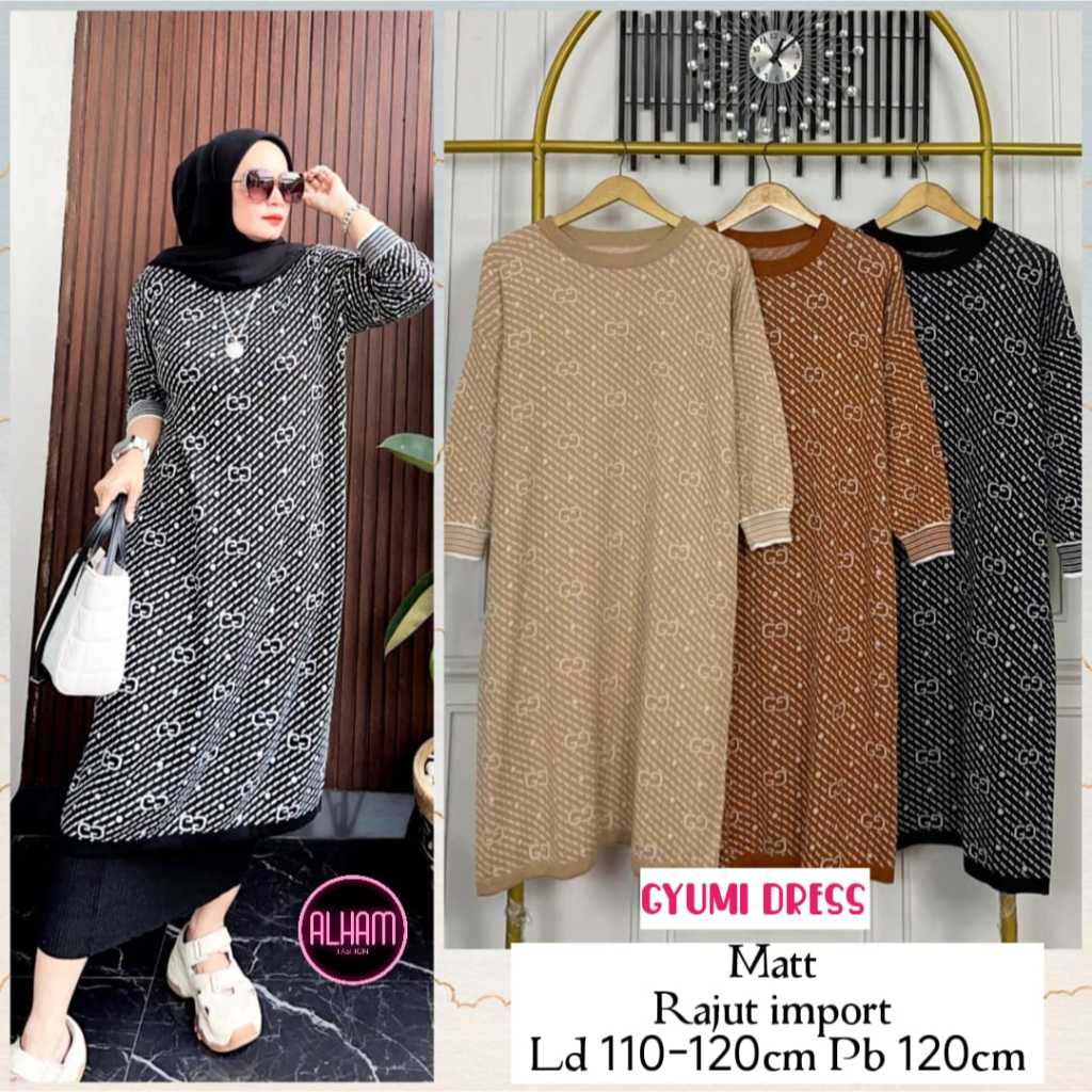 Gyumi Dress Alham Rajut Jumbo Kekinian LD 110 - 120 XXXL Bigsize Knit Korean Style Terbaru
