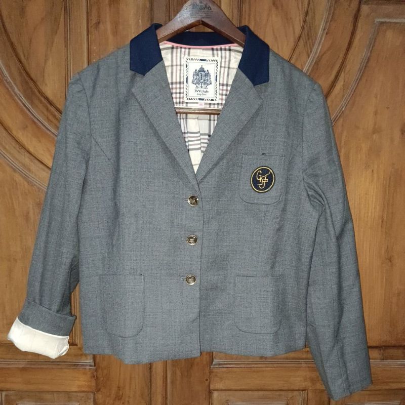 PRELOVED IVY CLUB Blazer Seragam Sekolah Crop Wanita Twotone Grey Navy