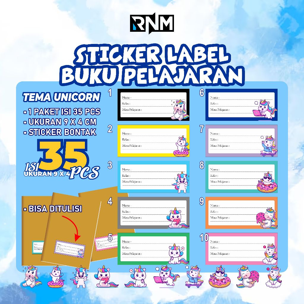 

[TEMA UNICORN ] STICKER LABEL BUKU PELAJARAN ISI 35 PC