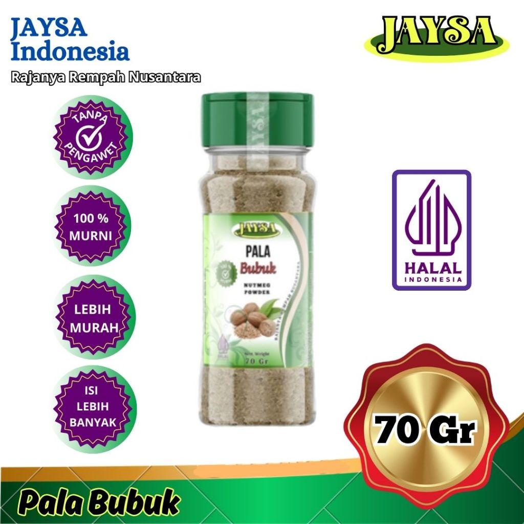 

JAYSA Pala Bubuk 70 gr / Ground Nutmeg / Pala Bubuk Murni / Pure Nutmeg Powder / Pala Bubuk 70gr / Nutmeg Powder / Pala Bubuk Premium / Premium Nutmeg Ground / Pala Bubuk Asli / Nutmeg Powder