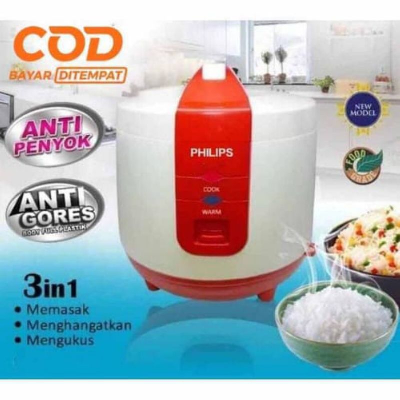 Rice Cooker 1,8L Philips Hd.3119/32-400W Penanak Nasi Analog, Golden Keramik