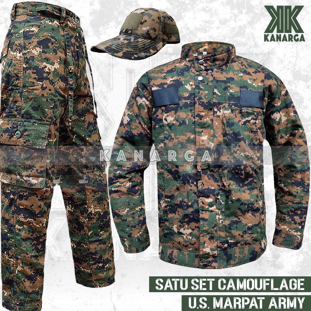 Satu Set Setelan Jaket Tactical Celana PDL Panjang Cargo Loreng US Marpat Army