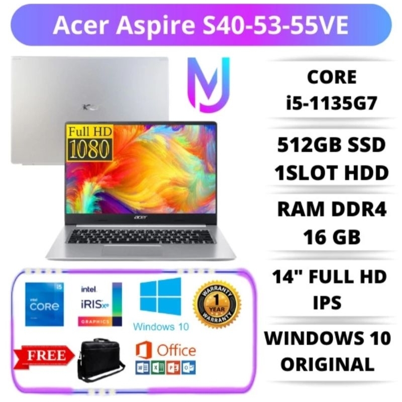 Laptop ACER S40-53-55VE Core i5 GEN 11 SSD 512GB RAM 16 GB WIN 10 - IPS