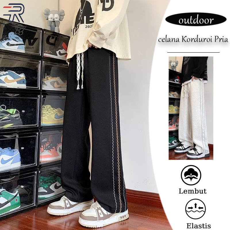 Celana Katun Pria Panjang Celana Kasual Pria celana kulot korean style loose pants celana abu abu pr