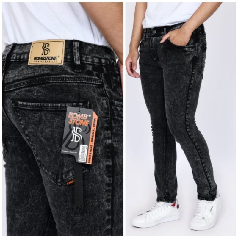BOMBSTONE - CELANA JEANS BLACK SANDWOSH GREY SANDWOSH PRIA