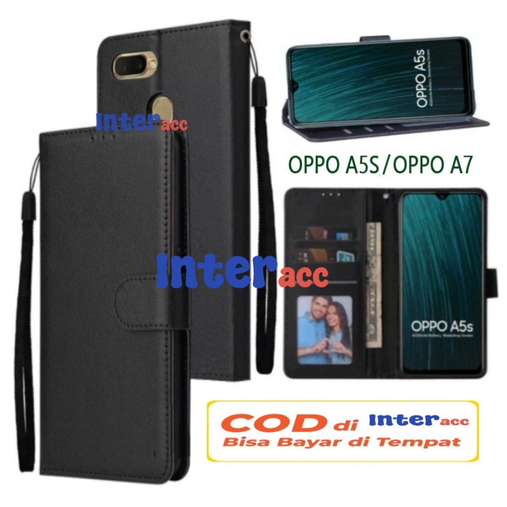 OPPO A5s/OPPO A7  FLIP LEATHER CASE PREMIUM CASING DOMPET OPPO A5S/OPPO A7 -FLIP WALLET SARUNG BUKU-