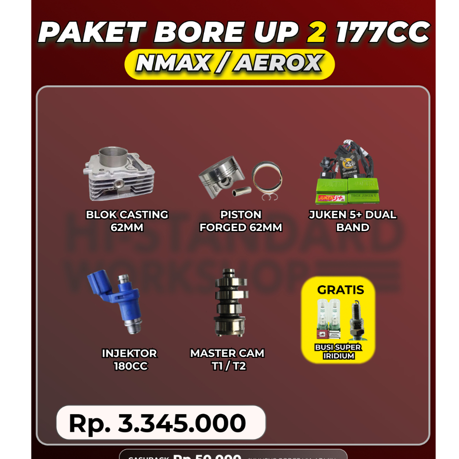 PAKET BORE UP 2 175CC  NEW NMAX NEW AEROX BRT BLOK CAST IRON 62 PISTON 62 NOKEN AS ECU JUKEN5+