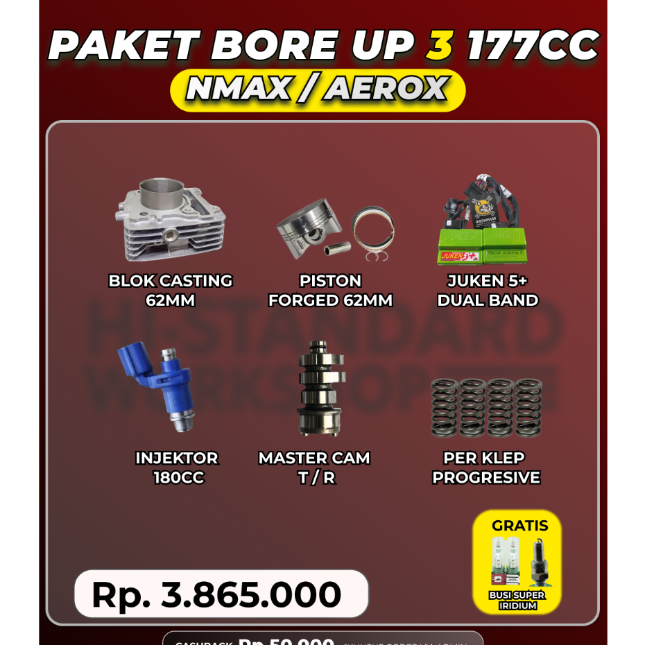 PAKET BORE UP 3 175CC NEW NMAX NEW AEROX BRT BLOK CAST IRON 62 PISTON 62 NOKEN AS PER KLEP ECU JUKEN