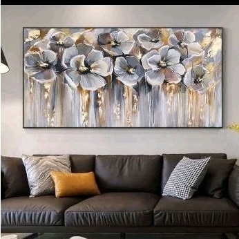 lukisan dinding bunga modern art ruang tamu