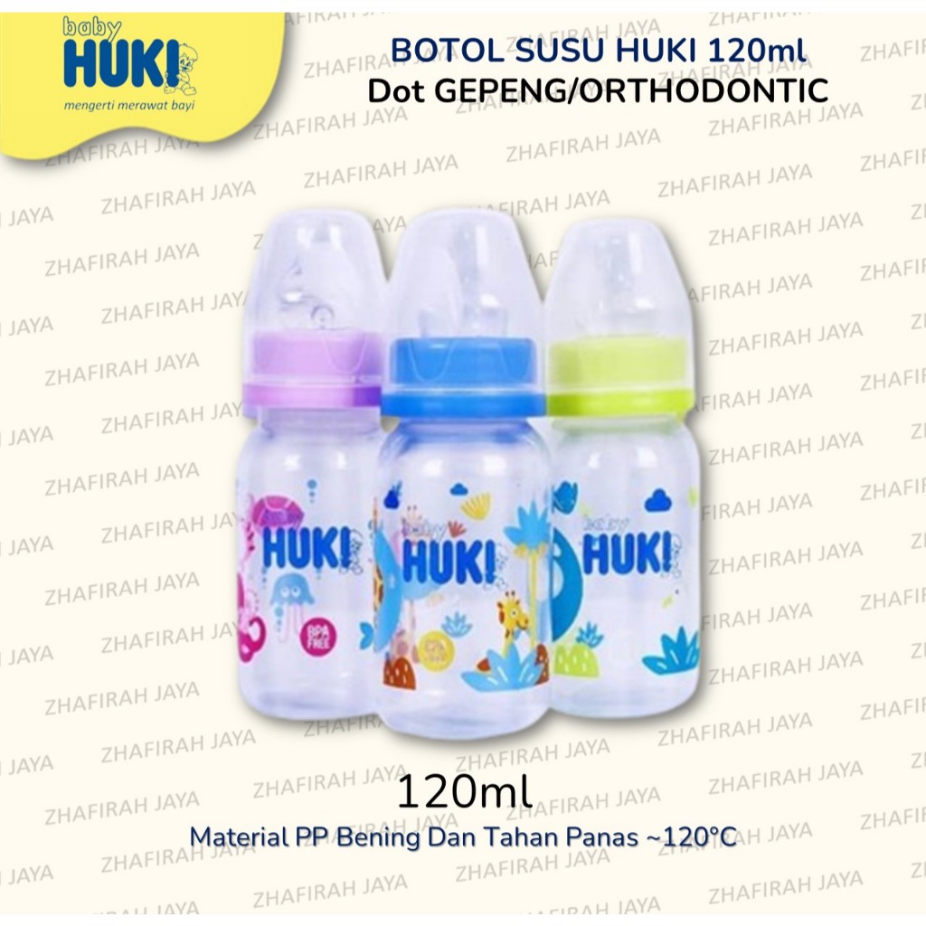 HUKI Botol Susu Dot Gepeng 120ml Botol Susu HUKI 120ml Dot Gepeng