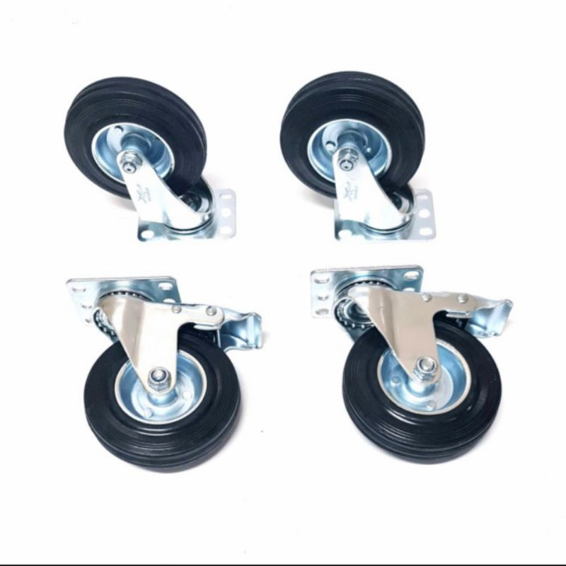 Roda troli karet 6 inch roda gerobak 6 inch 2 Rem 2 hidup