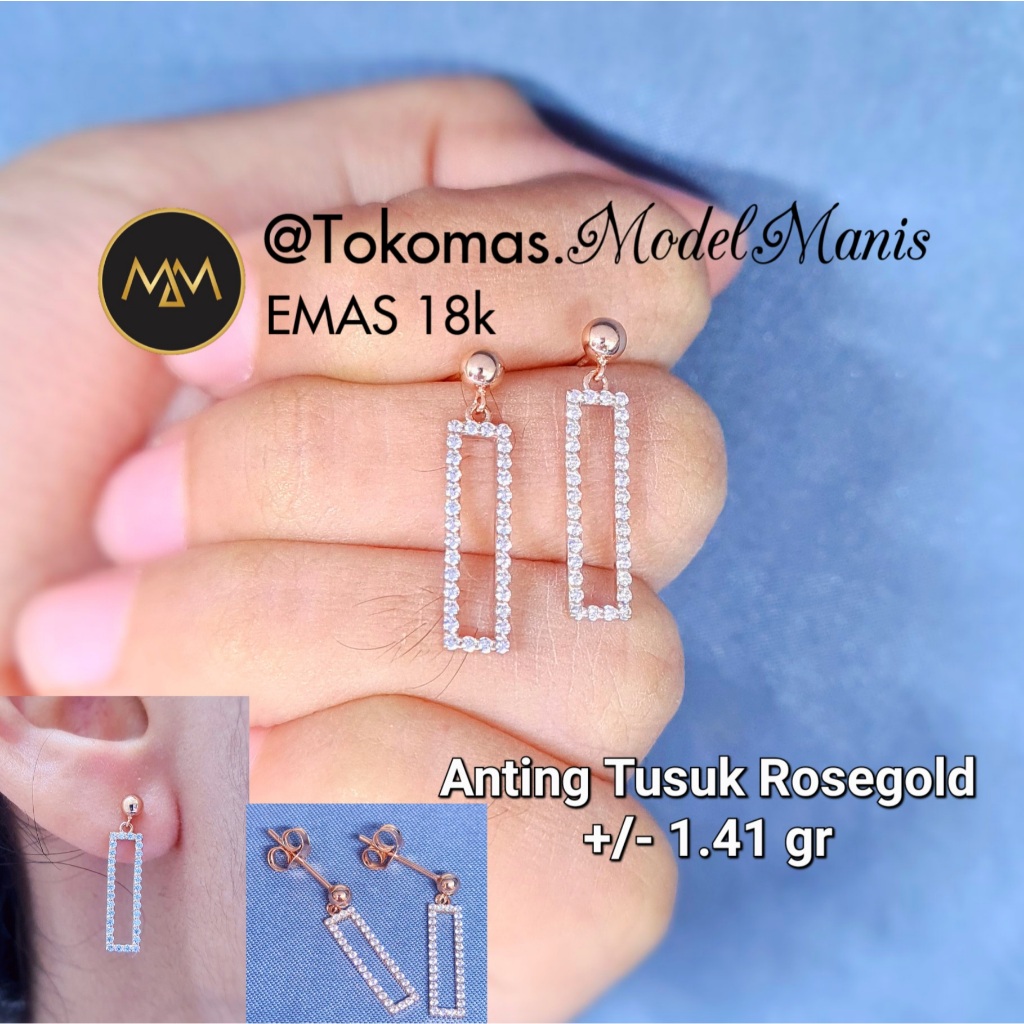 Anting Tusuk Kotak Italy AU Rosegold 750 kadar 18k