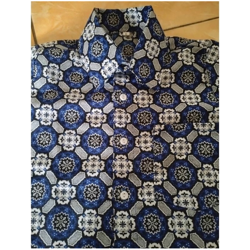 Seragam baju batik SD motif matahari biru terbaru batik sd motif matahari biru lengan panjang dan pe