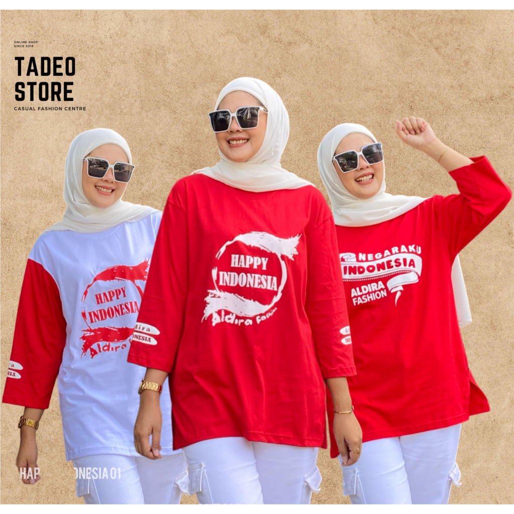 Baju kaos Merah Putih agustusan Wanita 7 8 Oversized Edisi kemerdekaan Terbaru Aldira Baju 17an Warn