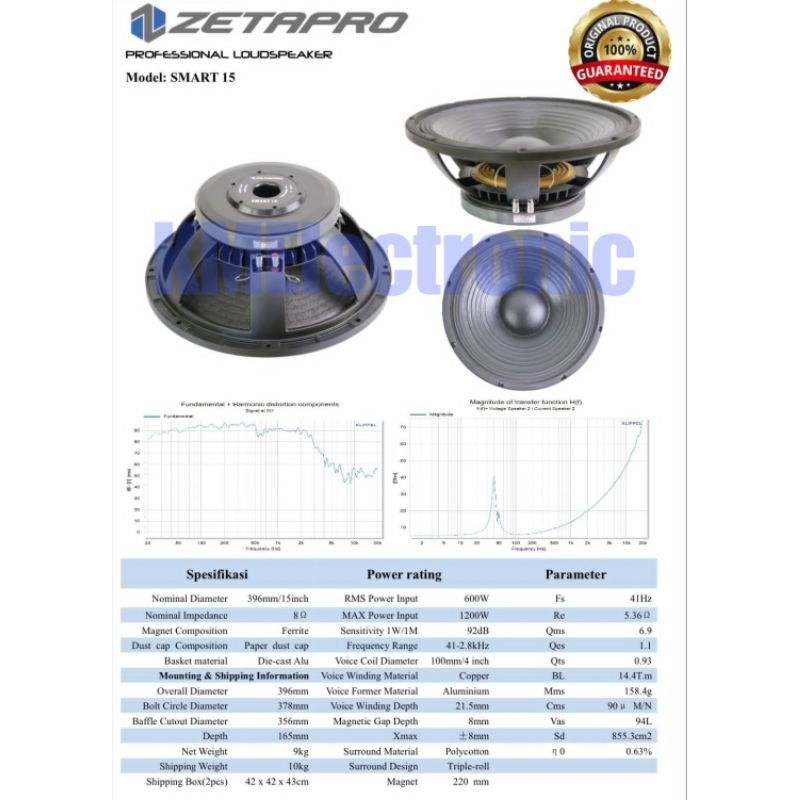 SPEAKER KOMPONEN ZETAPRO 15 INCH / ZETAPRO SMART 15 / SPEAKER 15 INCH ORIGINAL ZETAPRO