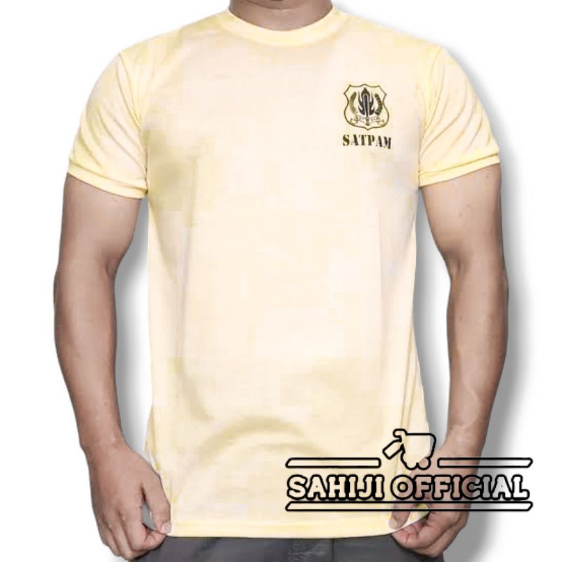 KAOS POLOS ADEM SATPAM SECURITY KREM TERBARU KERAH PENDEK WARNA CREAM