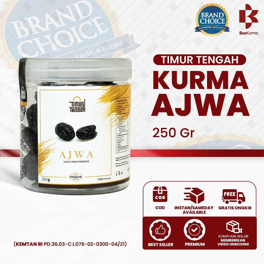 

Kurma Ajwa 250 Gram Timur Tengah High Quality Premium Natural Dates