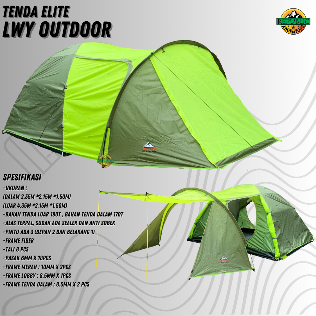 TENDA LWY ELITE 4P TENDA FAMILY DOME KAPASITAS 4-5 ORANG TENDA CAMPING KELUARGA TENDA LWY ELITE