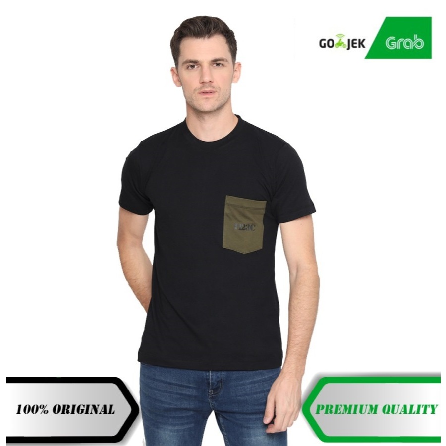 Kaos Kantong Depan Pria T123C Pocket T-shirt Warna Hitam-Army